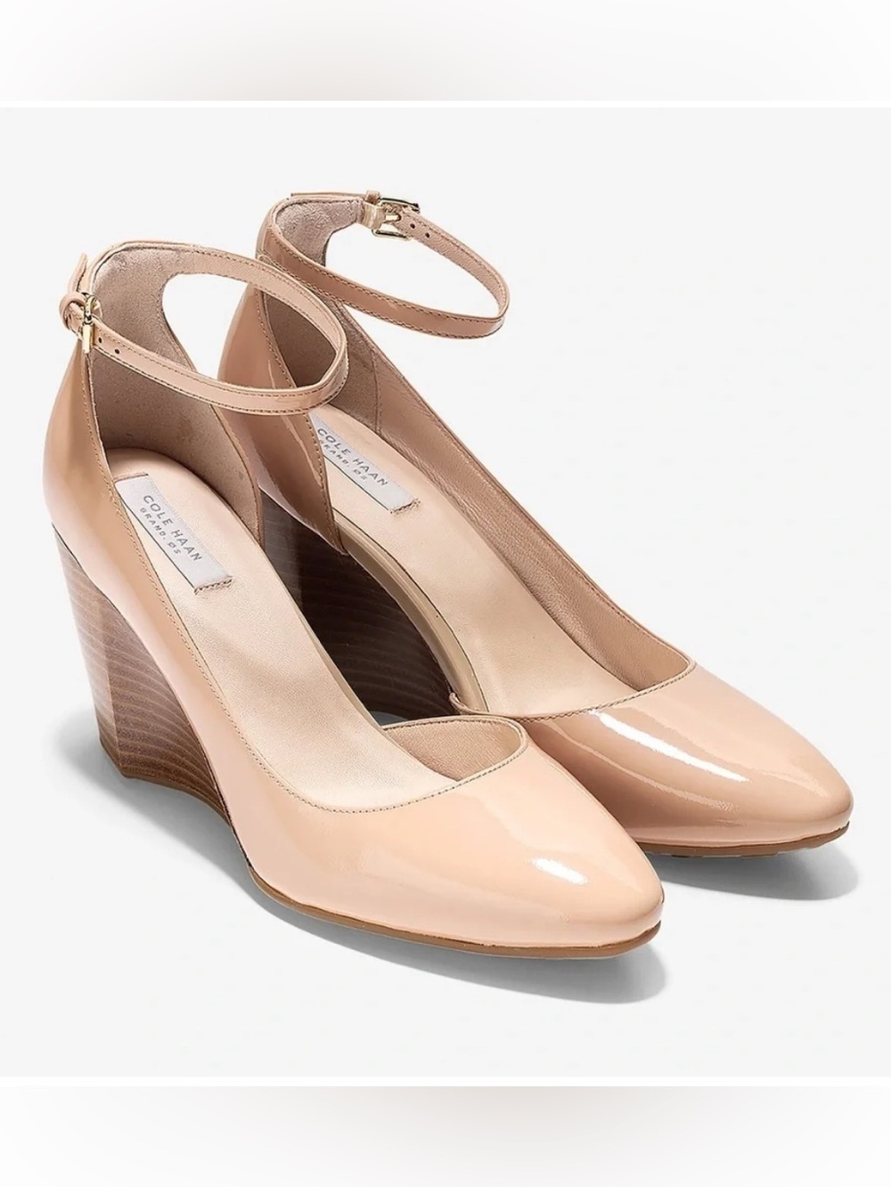 Cole Haan Lacey Ankle-Strap Wedge Pump Nude Patent Leather 7B NIB